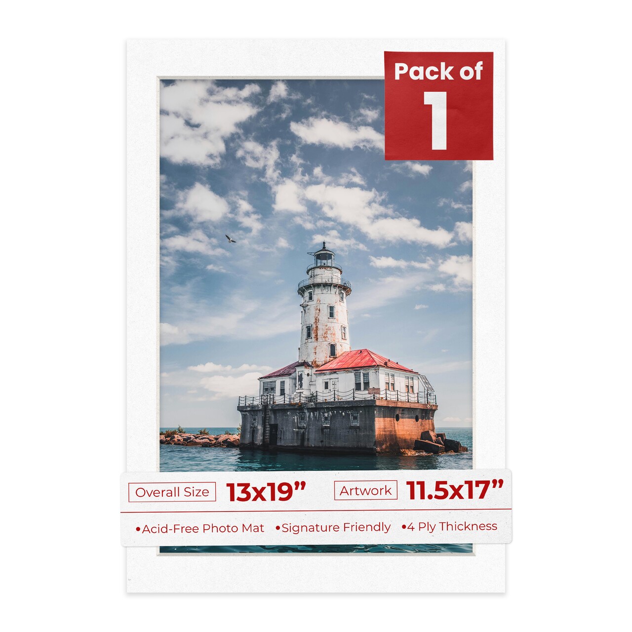 White with Black Core Mat Board for 13x19 Frames - Fits 11.5x17 Photos